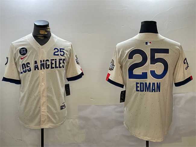 Men's Los Angeles Dodgers #25 Tommy Edman Cream 2024 World Series With Fernando Memorial Patch City Connect Limited Stitched Jersey,We sell and wholesale Men's Los Angeles Dodgers #25 Tommy Edman Cream 2024 World Series With Fernando Memorial Patch City Connect Limited Stitched Jersey on line form chian!